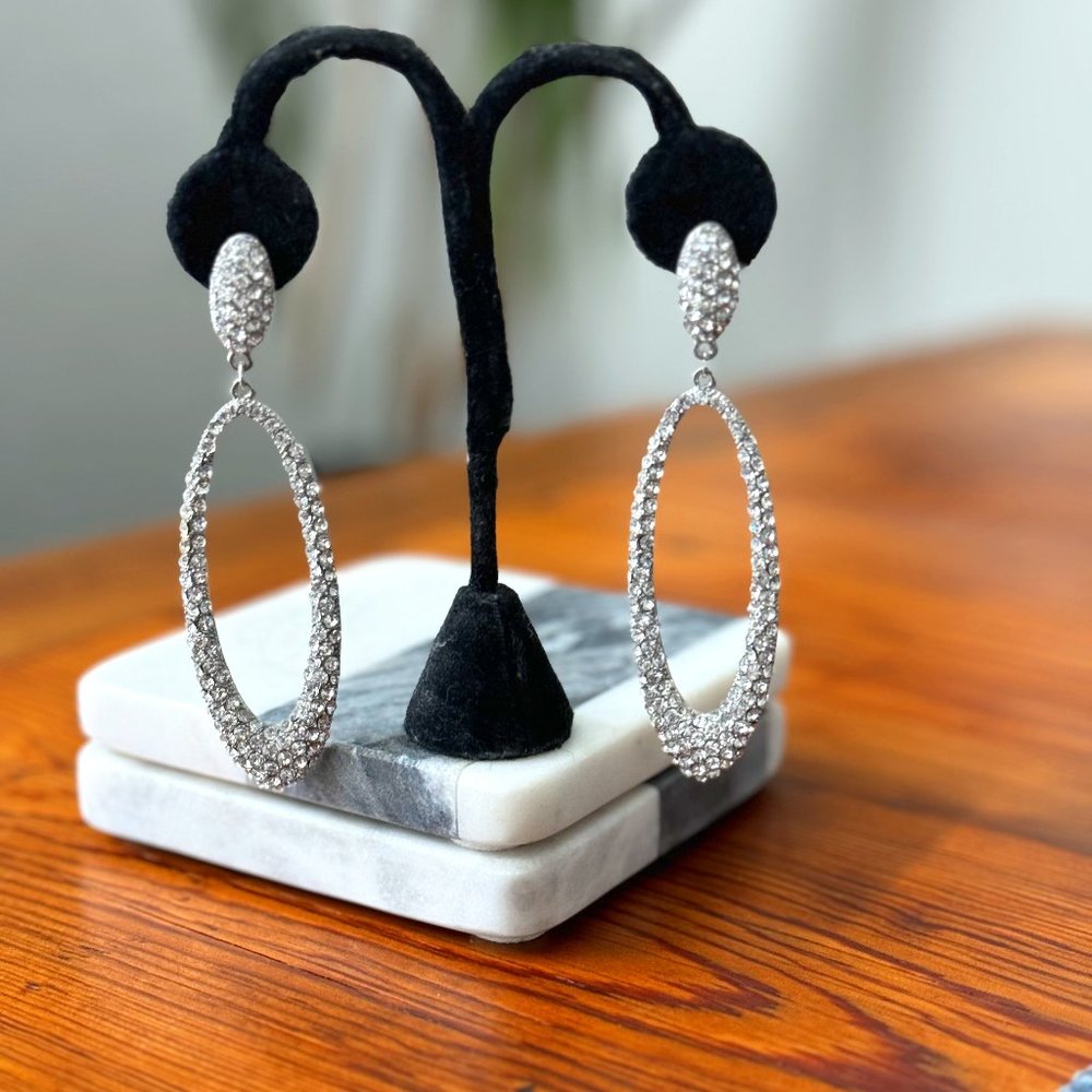 Large Dangling Rhinestone Teardrop Earrings (pierced)